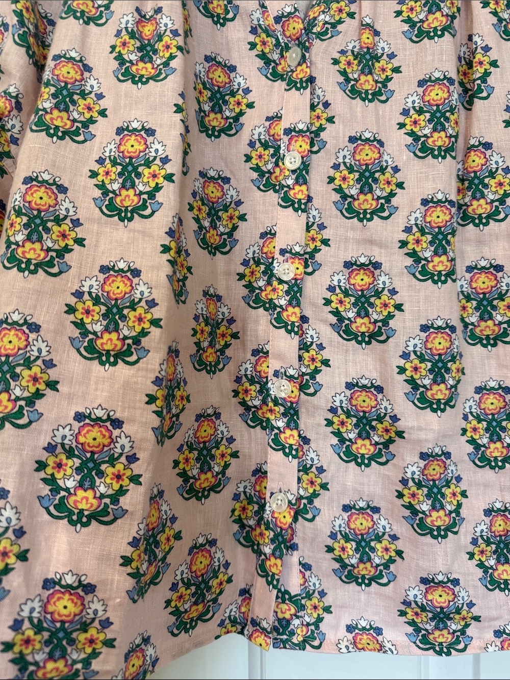 Boden Pink Floral 100% Linen Button-Front Peasant Blouse - Picture 6 of 10